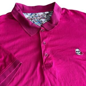 Robert Graham Polo Shirt Men's Size 3XL Reddish Pink Fuchsia Skull & Rose